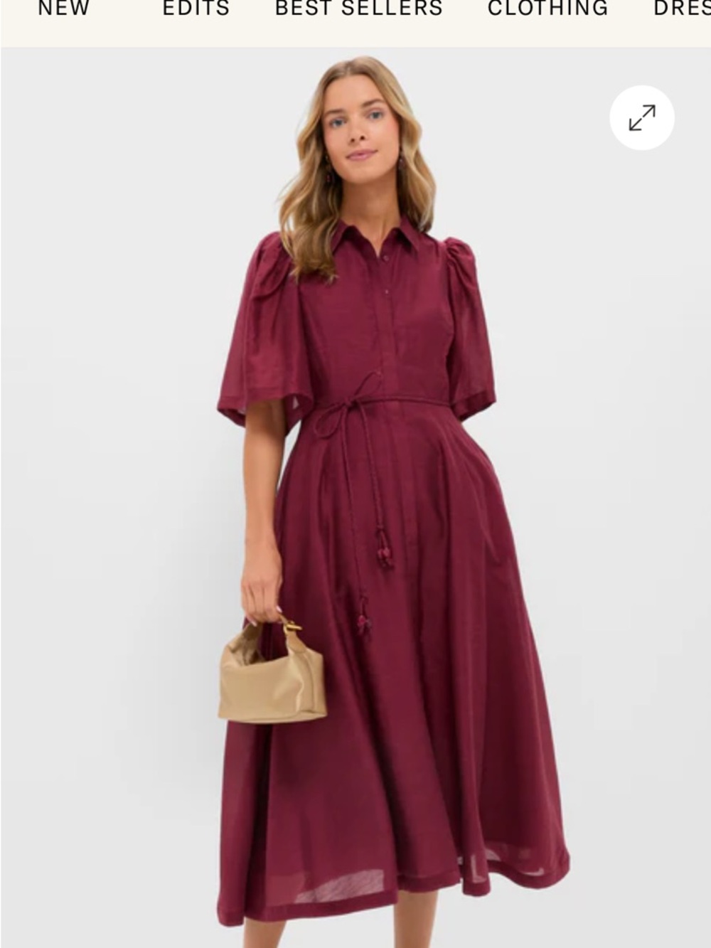 Tie-Waist Midi Shirt Dress in Deep Burgundy (oxblood).  Compliments galore!
